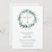 聖品授与式 ブルー 十字架 ワイヤークラウン 招待状 (正面/裏面)