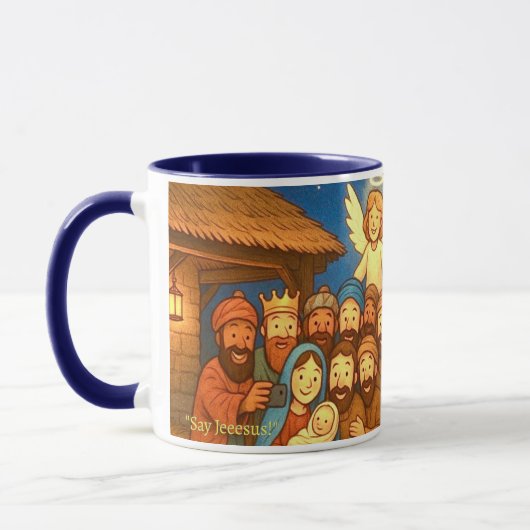 聖夜のセルフィー クリスマス 11オンス コーヒーマグ マグカップ (左)