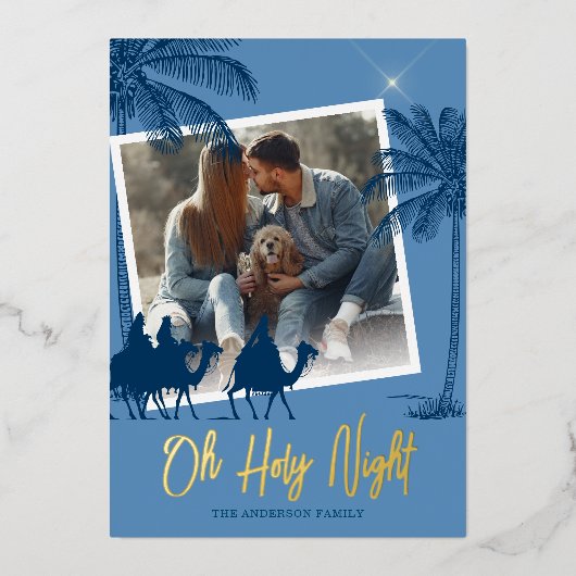 聖夜の写真クリスマス ゴールド 箔シーズンカード (正面)