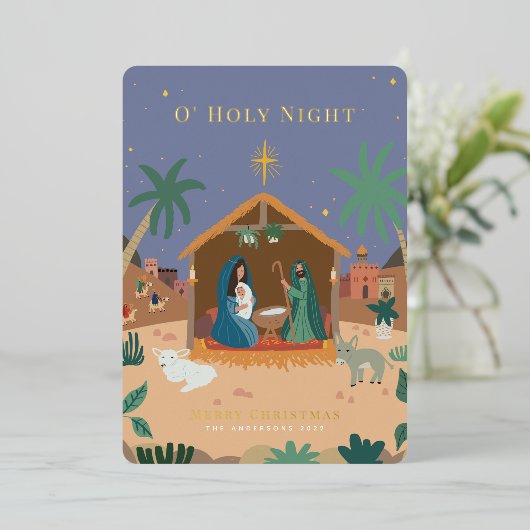 聖夜の降誕祭 クリスマス 箔シーズンカード (立ち正面)