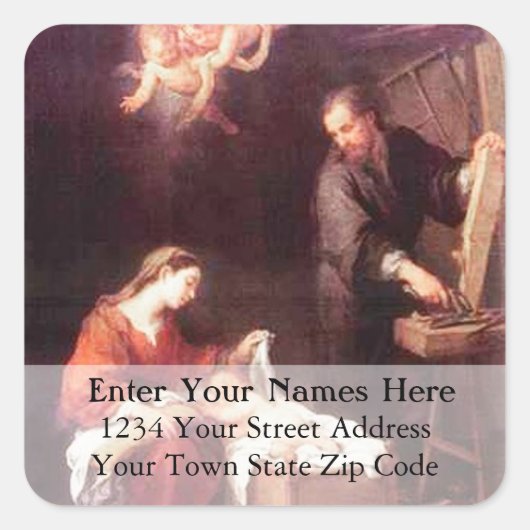 聖家族と天使クリスマス住所 シール (正面)