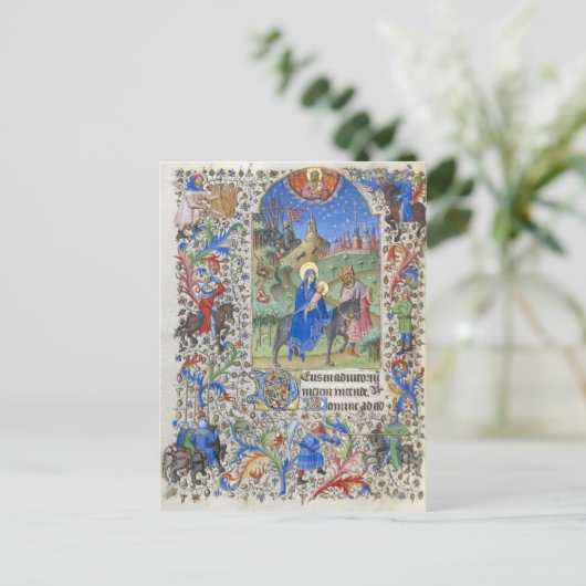 聖家族のエジプトへの飛行中世クリスマス ポストカード (スタンド正面)