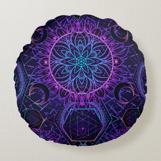 聖幾何学シームレスパターン。ヒンドゥー教の象徴 ラウンドクッション (正面)