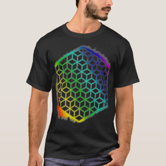 聖幾何学フラワーオブライフキューブMandala Patte Tシャツ