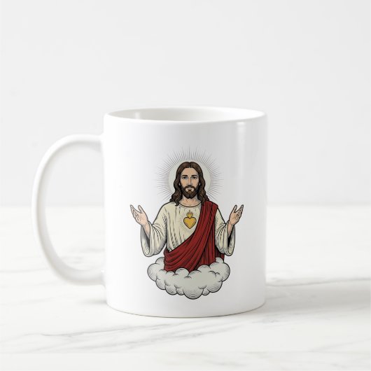 聖心のヴィンテージ彫刻デザイン_1 コーヒーマグカップ (左)