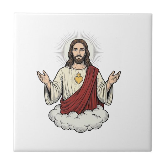 聖心のヴィンテージ彫刻デザイン_1 タイル (正面)