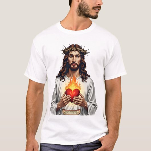 聖心イエスビンテージ彫刻信仰Tシャツ( Tシャツ (正面)