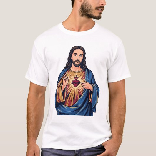 聖心ビンテージ彫刻宗教的ベクター デ Tシャツ (正面)
