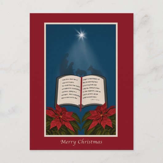 聖書のクリスマスメッセージを開けて下さい シーズンポストカード (正面)