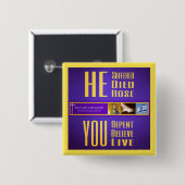 聖書のシンボルや象徴"彼はDied/YOUボタン(黄色)住んでいます" 缶バッジ (正面&裏面)