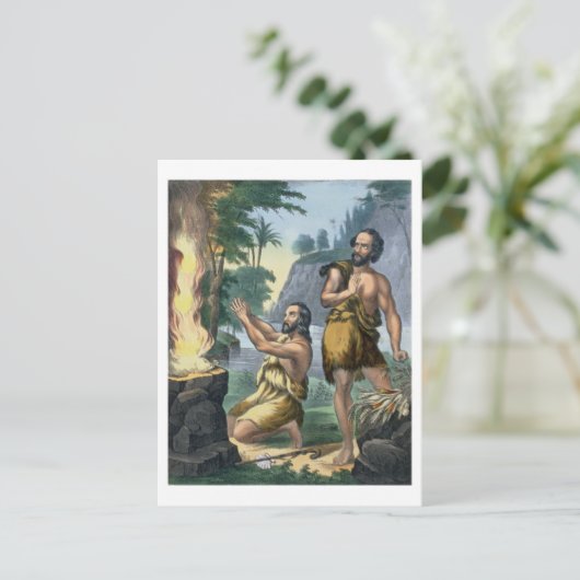 聖書のプリントからカインとアベルの犠牲を ポストカード (スタンド正面)