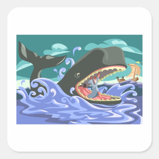 聖書のヨナとクジラの海シーン スクエアシール (正面)