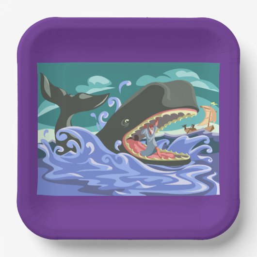 聖書のヨナとクジラの海シーン ペーパープレート (正面)