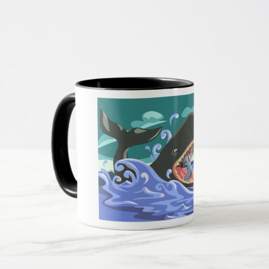 聖書のヨナとクジラの海シーン マグカップ (正面左)