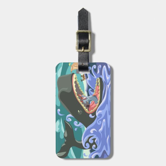 聖書のヨナとクジラの海シーン ラゲッジタグ (正面縦)