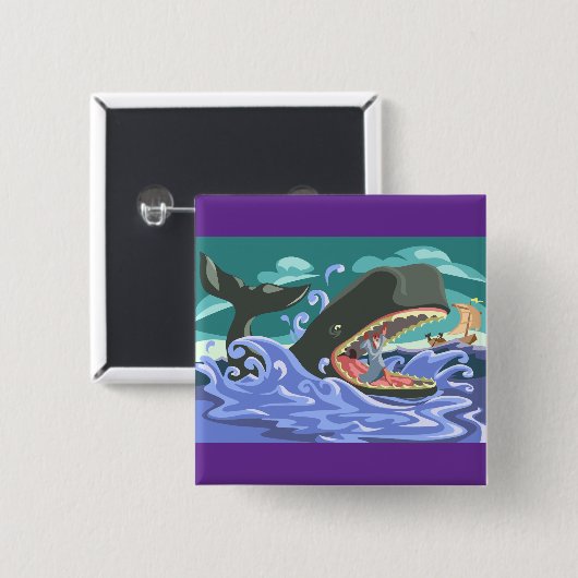 聖書のヨナとクジラの海シーン 缶バッジ (正面&裏面)
