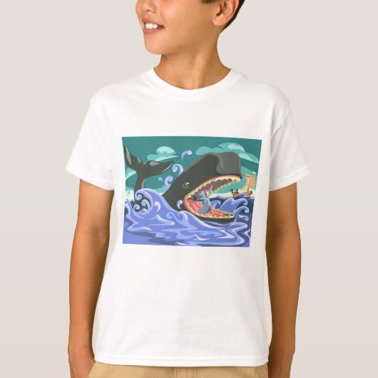 聖書のヨナとクジラの海シーン Tシャツ (正面)