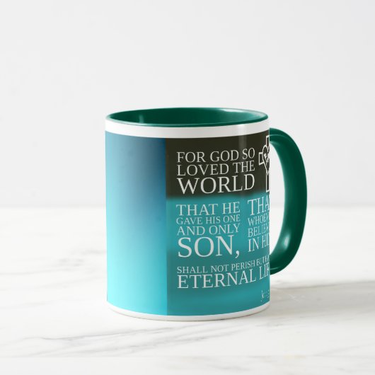 聖書のヨハネ3:16神の私たちに対する愛コーヒーマグ マグカップ (正面右)