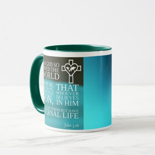 聖書のヨハネ3:16神の私たちに対する愛コーヒーマグ マグカップ (正面左)