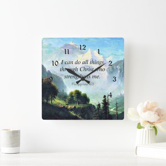 聖書の一節フィル4:13私は全ての事を… スクエア壁時計 (ホーム)