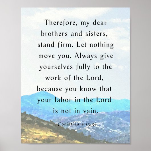 聖書の一節、コリント人への第一15:58、 ポスター (正面)