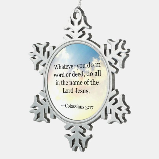 聖書の一節 – コロシア人3時17分 スノーフレークピューターオーナメント (右)