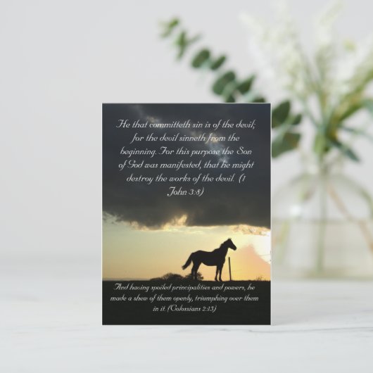 聖書の一節、夕日の美しい馬 ポストカード (スタンド正面)