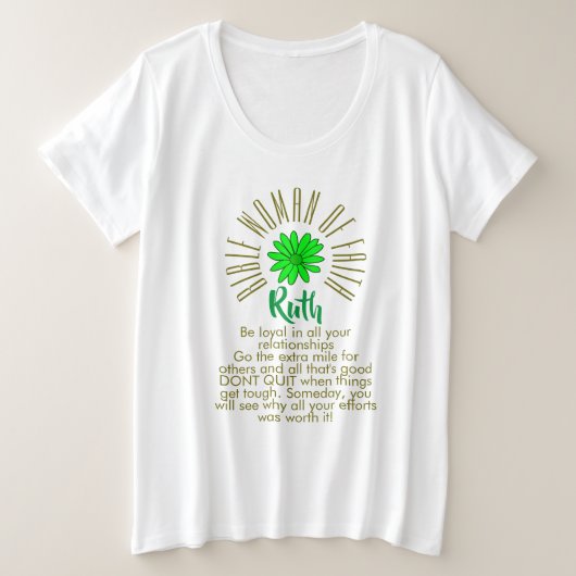 聖書の信仰女性のためのレッスンRuth Christian プラスサイズTシャツ (デザイン正面)