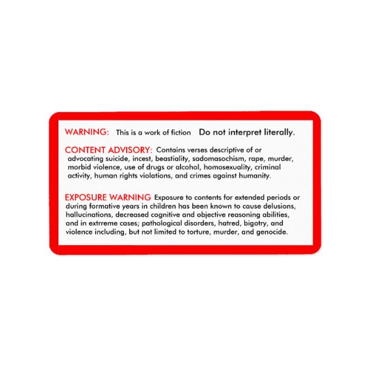 聖書の免責条項シール ラベル (正面)