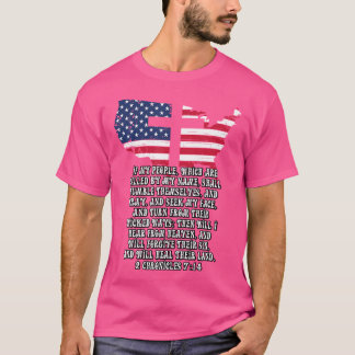 聖書の十字架イエス2クロニクル714アメリカ国旗 Tシャツ