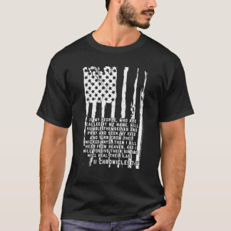 聖書の十字架イエス2クロニクル7 14アメリカ国旗 Tシャツ