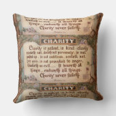聖書の引用文チャリティーフローラピンクの花ヴィンテージ クッション (裏面)