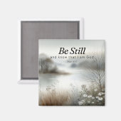 聖書の引用文磁石。穏やかな冬の湖のシーン。 マグネット (正面/裏面)