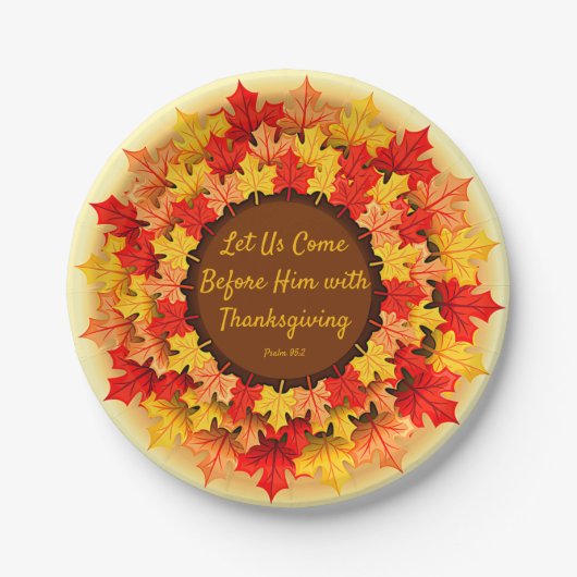 聖書の引用文紅葉感謝祭スモール7" ペーパープレート (正面)