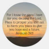 聖書の感動的聖句エレミヤ29:11日の出 ラウンドシール (正面)