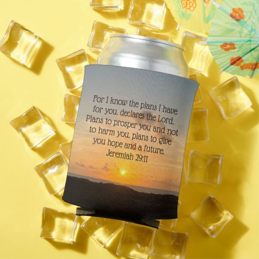 聖書の感動的聖句エレミヤ29:11日の出 缶クーラー (インサイチュ 夏)