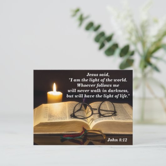 聖書の箇所 ヨハネ 8:12 イエスは世界の光 ポストカード (スタンド正面)