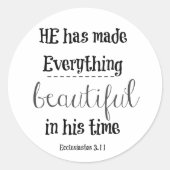 聖書の節：彼は全てを美しくした ラウンドシール (正面)