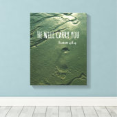 聖書の節:彼は足跡運を持ってあなたを見る キャンバスプリント (インサイチュ (ウッドフロア))