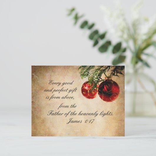 聖書の聖なる書物、 経典ヤコブ1:17 – クリスマスポストカード (スタンド正面)