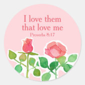 聖書の聖なる書物、 経典箴言8:17水色のバラ ラウンドシール (正面)