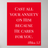 聖書の聖句があなたの不安を投げ赤と白る ポスター (正面)