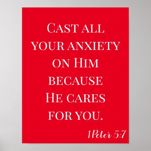 聖書の聖句があなたの不安を投げ赤と白る ポスター (正面)