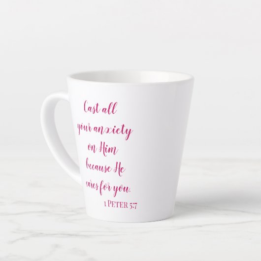 聖書の聖句が彼にあなたの不安を投げ掛ける カフェラテマグ (左アングル)