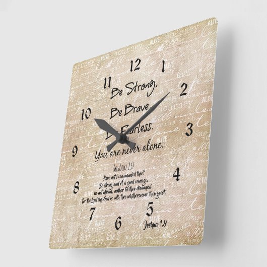 聖書の聖句と強く、勇敢で、恐れを知らない引用文 スクエア壁時計 (傾斜)