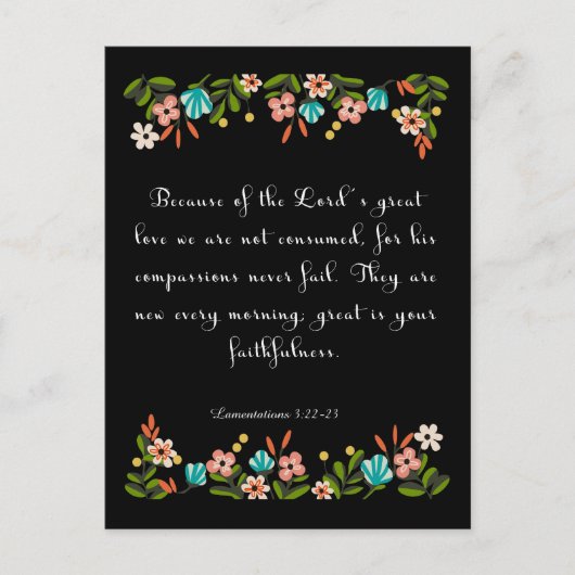 聖書の聖句の芸術 – 哀悼3:22-23 ポストカード (正面)