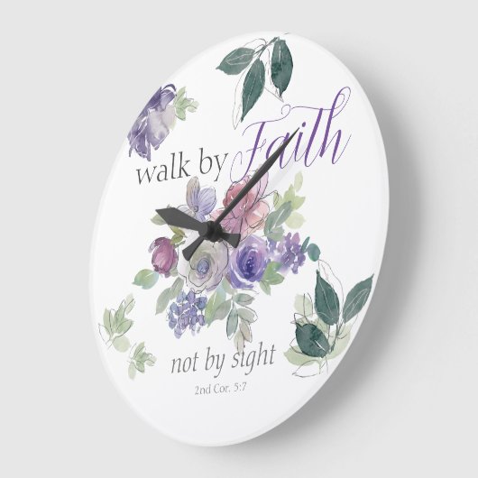 聖書の聖句は見えないで信仰によって歩く ラージ壁時計 (傾斜)