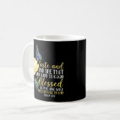 聖書の聖句は、主が良いことを見て味わう コーヒーマグカップ (正面左)