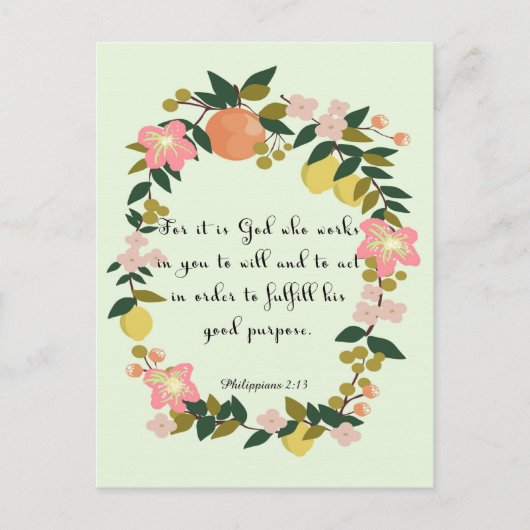聖書の聖句アート – フィリップ2:13 ポストカード (正面)