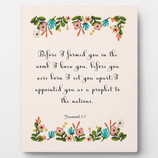 聖書の聖句アート – Jeremiah 1:5 フォトプラーク (正面)